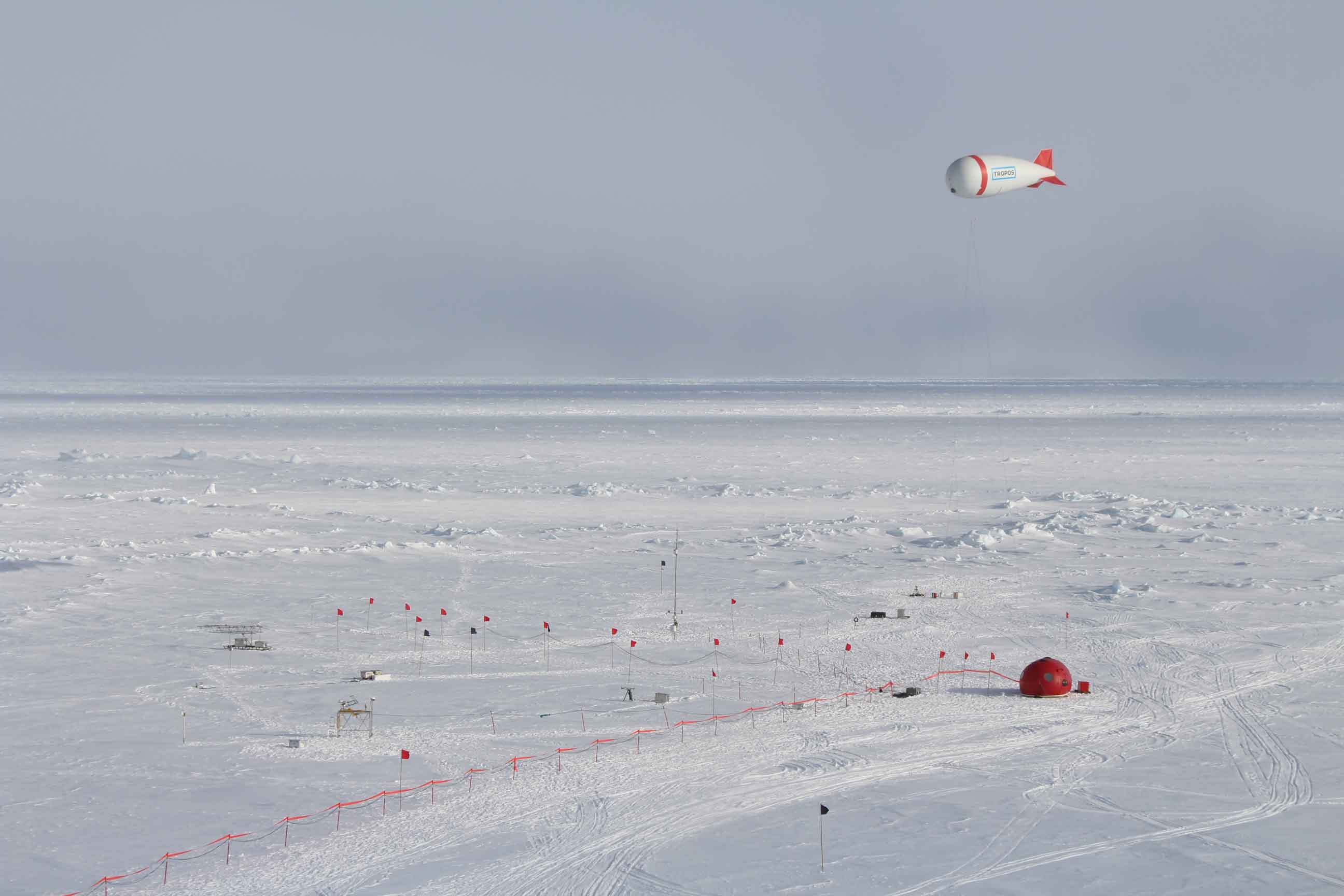 Meteorological station including tethered balloon at the ice camp during PASCAL.